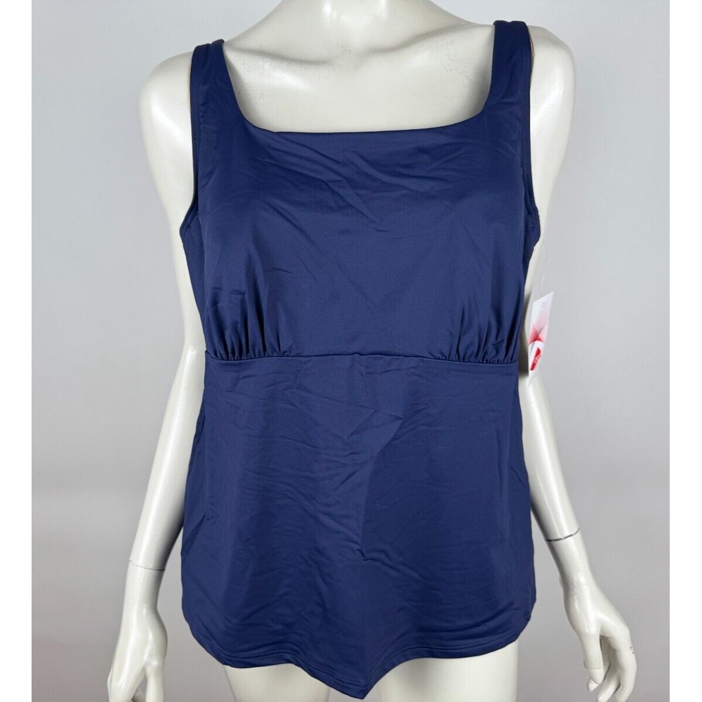 Land's End Tankini Square Neck Swimsuit Top Women 16W DD‎ NWT Built in Bra Navy